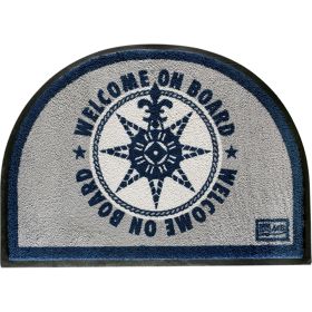 Marine Business Non-Slip WELCOME ON BOARD Half-Moon-Shaped Mat - Blue/Grey