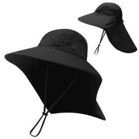 Fishing Sun Hat UV Protection Neck Cover Sun Protect Cap Wide Brim Neck Flap Fishing Cap For Travel Camping Hiking Boating (Color: BLACK)