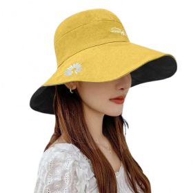 Bucket Hats Women Men Fishing Caps Reversible Double Sided Daisys Embroidery Sun Protection Hat Fisherman Cap (Color: BLACK)