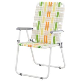 Set of 2 Webbed Folding Beach Chairs, Outdoor Patio Lawn Foldable Chairs for Camping Fishing Yard Poolside BBQ, Yellow & Green (Color: as picture)