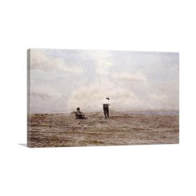 Tending The Fishing Nets 1882 (Type: Standard Framed Canvas Print, size: 12" x 8" / 30cm x 20cm (approx))