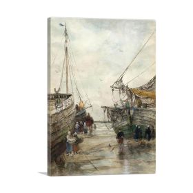 Fishing Boats On The Beach At Ebb Tide 1831 (Type: Standard Framed Canvas Print, size: 28" x 20" / 70cm x 50cm (approx))